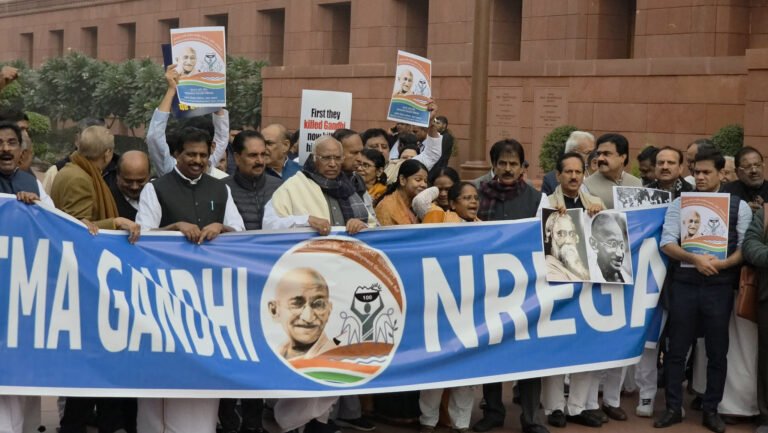 Parliament protest Mahatma Gandhi NREGA Opposition MPs march Parliament