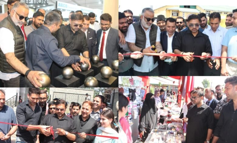 ArchEx Srinagar 2026 exhibition में modern architecture और building material stalls का निरीक्षण करते Satish Sharma