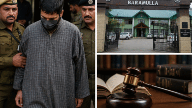 Baramulla POCSO Case में आरोपी teacher को Court से bail मिलने के बाद police custody और Baramulla District Court की तस्वीर