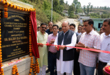 MLA Baldev Raj Sharma inaugurating new road project during Chamba Road Inauguration in Katra village