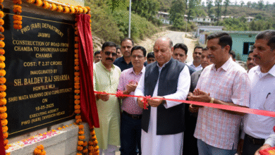 MLA Baldev Raj Sharma inaugurating new road project during Chamba Road Inauguration in Katra village