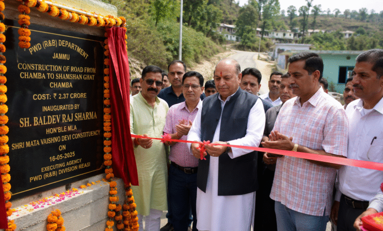 MLA Baldev Raj Sharma inaugurating new road project during Chamba Road Inauguration in Katra village