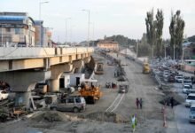 Delina flyover construction work on Srinagar-Baramulla Highway in Kashmir