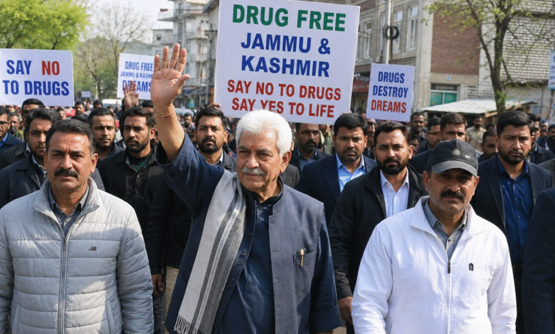 LG Manoj Sinha participating in Drug-Free JK campaign rally in Baramulla to spread awareness against drugs in Jammu and Kashmir.