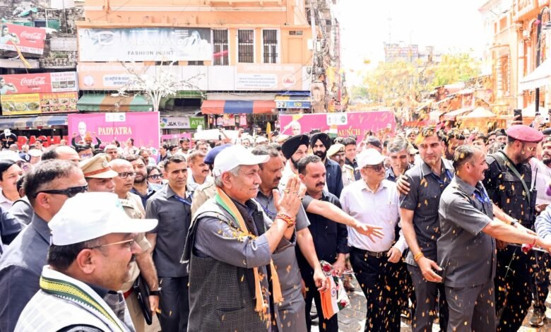 LG Manoj Sinha participating in Drug Free Kashmir anti-drug awareness campaign with students and officials in Baramulla Jammu and Kashmir