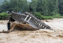 Collapsed PMGSY bridge construction site in Gandoh area of Doda district
