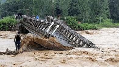 Collapsed PMGSY bridge construction site in Gandoh area of Doda district