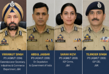 IG Rank Approval J&K के लिए empanelment पाने वाले IPS Officers Vikramjit Singh, Abdul Jabbar, Sarah Rizvi और Tejinder Singh की collage image।