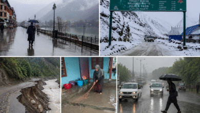 Kashmir Rain Alert के बीच Bandipora में भारी बारिश और मौसम बदलने का नजारा