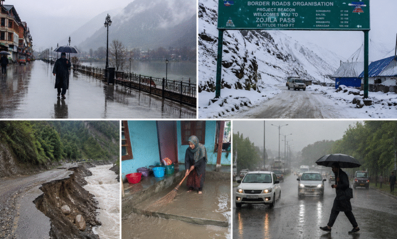 Kashmir Rain Alert के बीच Bandipora में भारी बारिश और मौसम बदलने का नजारा