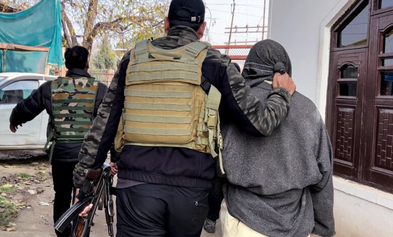 J&K Police personnel during security operation in Kishtwar after arresting two accused linked to helping foreign terrorists.