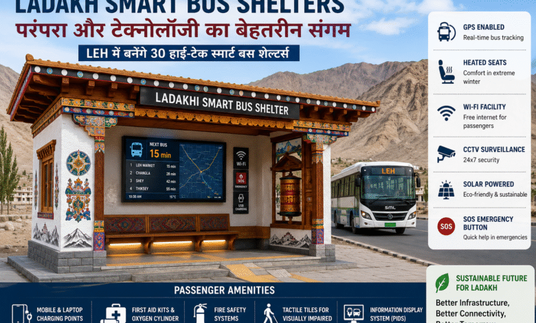 Modern Ladakh Smart Bus Shelters project in Leh with traditional Ladakhi architecture