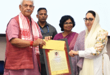 Women achievers receiving Lal Ded Award during award ceremony in Srinagar attended by LG Manoj Sinha
