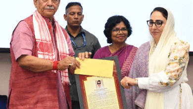 Women achievers receiving Lal Ded Award during award ceremony in Srinagar attended by LG Manoj Sinha