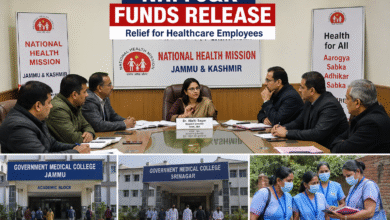 HM J&K funds release meeting for healthcare employees salary and hospitals in Jammu Kashmir 2026