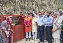 MLA Rajiv Jasrotia laying foundation stone for road development projects in Jasrota constituency of Kathua district.