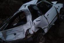 Damaged Baleno car and auto after Rajouri Car Auto Collision on Jammu Rajouri Poonch Highway.