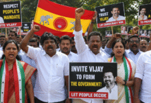 TVK supporters protesting over Vijay Government Formation issue in Tamil Nadu