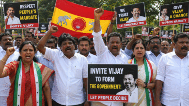 TVK supporters protesting over Vijay Government Formation issue in Tamil Nadu