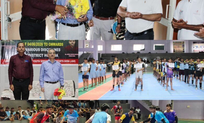 Young athletes participating in Doda Sports Tournament at Indoor Stadium Doda during the Inter-Zonal District Level competition