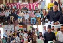 MP Ghulam Ali Khatana interacting with residents during Banihal Public Outreach programme in Ramban district.