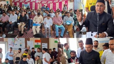 MP Ghulam Ali Khatana interacting with residents during Banihal Public Outreach programme in Ramban district.