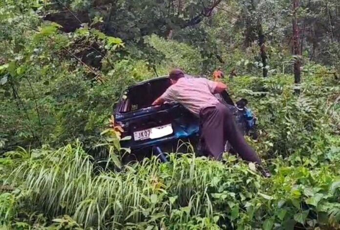Gandoh Car Accident in Doda district where a vehicle plunged into a deep gorge, leaving five people injured.