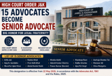 High Court Order J&K 2026 15 Advocates Senior Advocate designation official legal announcement Jammu Kashmir