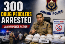 Jammu Police briefing media about Jammu Drug Crackdown and arrests of drug peddlers under anti-narcotics campaign.