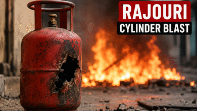 LPG gas cylinder blast accident with fire and emergency response scene