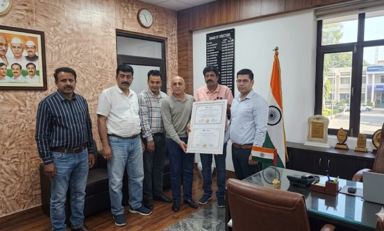 Poonch district receiving SKOCH Award 2026 in New Delhi for Ayushman Bharat PMJAY SEHAT healthcare achievement and excellence in public health services