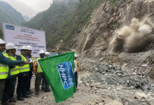 240 MW Uri-I Stage-II Hydroelectric Project के Construction Phase की शुरुआत का दृश्य, Baramulla में NHPC Project Site।