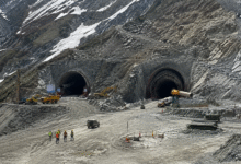 Zojila Tunnel Breakthrough 2026 construction site in Himalayas showing Kashmir–Ladakh all-weather connectivity project with tunnels and machinery