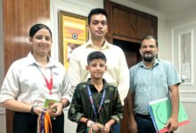 Bishnah Taekwondo Players Kanhaiya Choudhary and Jiya Choudhary receiving honour