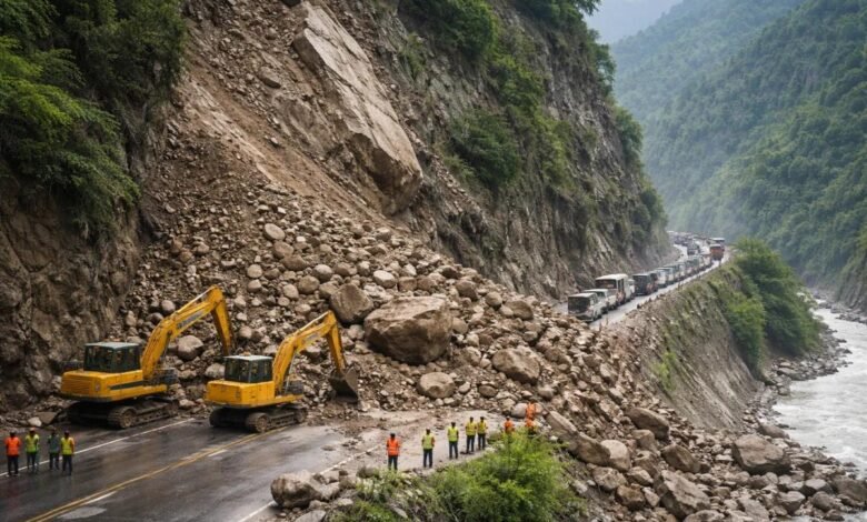 Jammu Highway Landslide blocking NH44 after heavy rainfall
