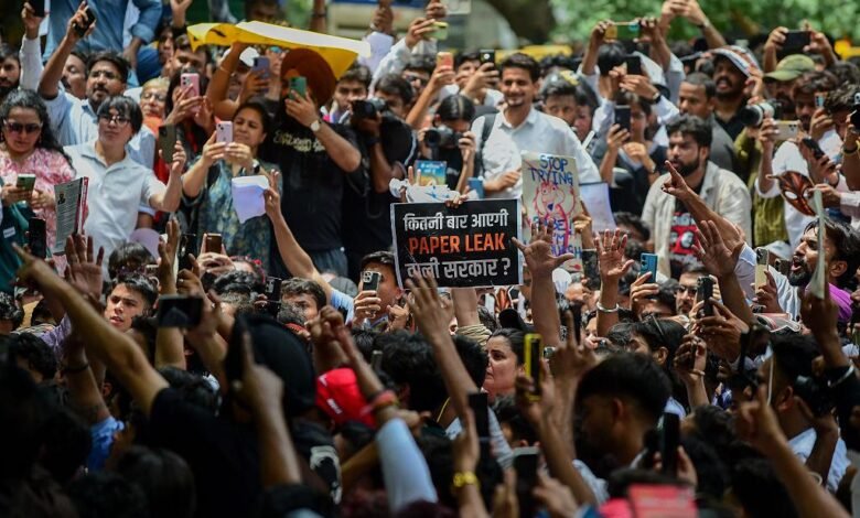 Paper Leak Protest demanding Dharmendra Pradhan resignation after PM Modi announcement