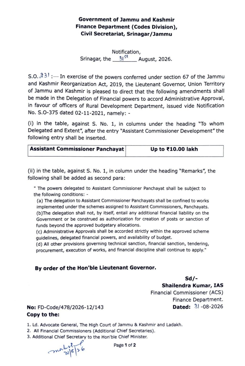 Panchayat financial powers for development works