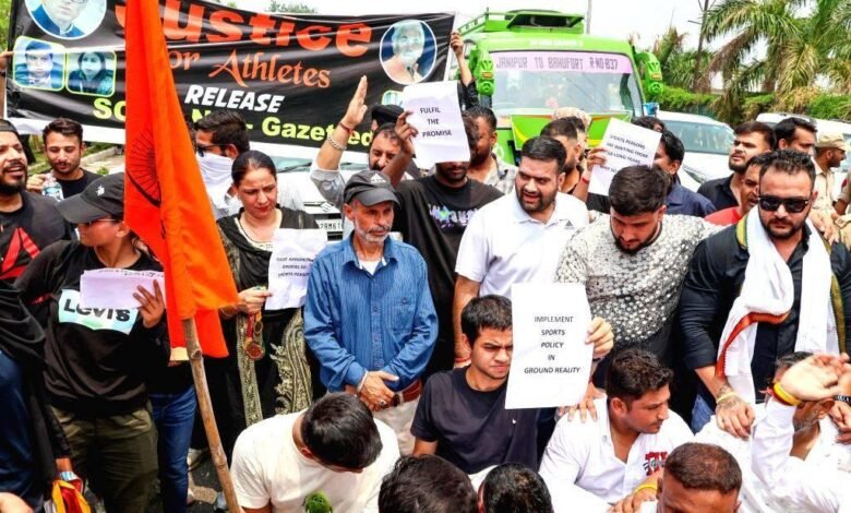 Sportsperson government jobs selection protest in Jammu