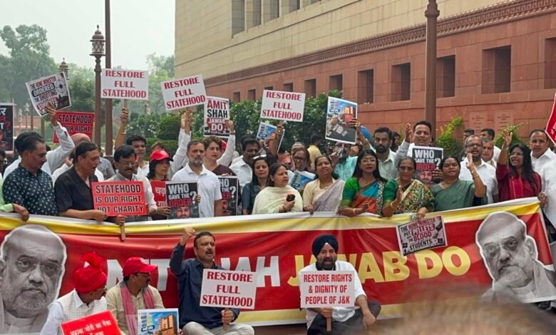 Statehood Protest Parliament by opposition MPs for Jammu and Kashmir