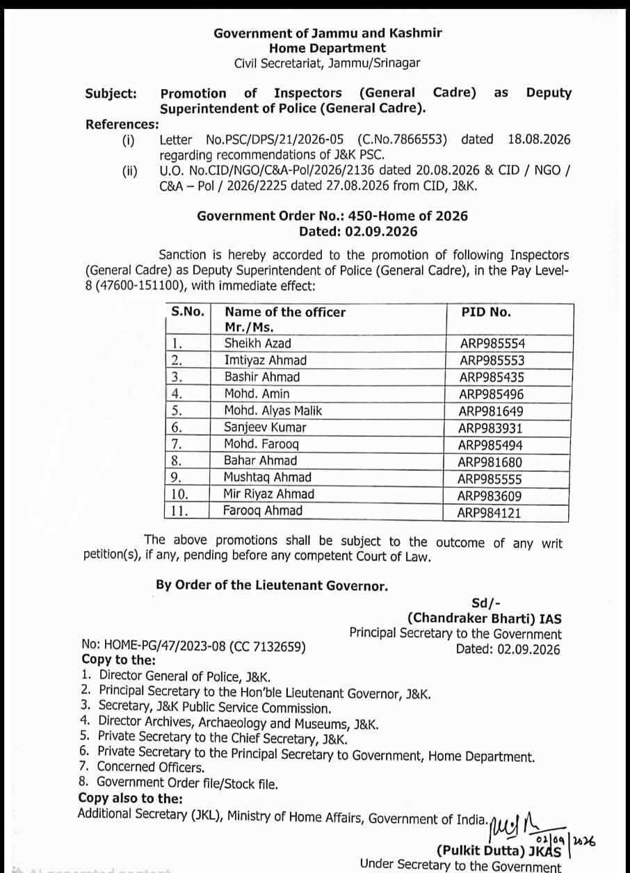 J&K Police Promotion